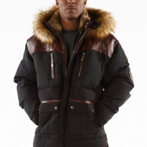 Pelle Pelle Men Black Fur Hooded Coat