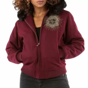 Pelle Pelle Hooded Crest Maroon Jacket view 2