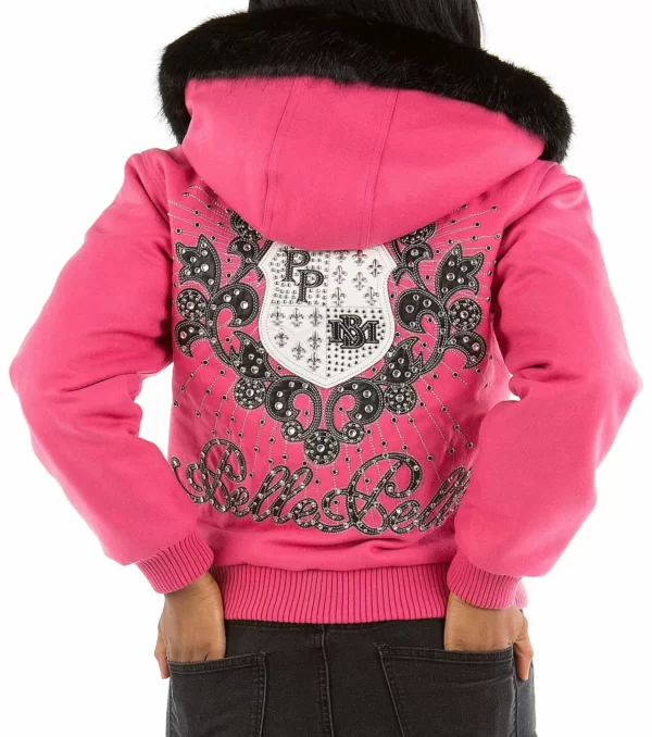 Pelle Pelle Hooded Crest Pink Wool Jacket