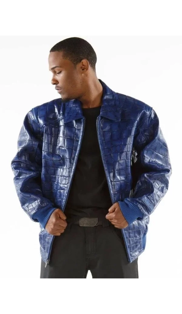 Bold Pelle Pelle Mens Crocodile Skin Blue Jacket