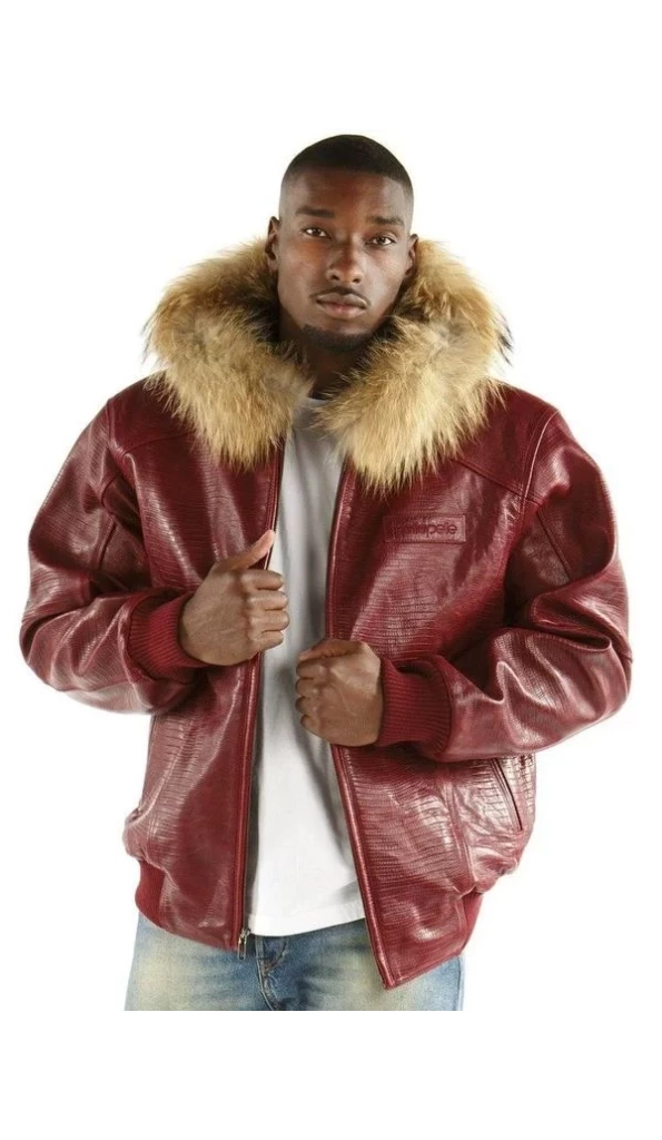 Exclusive Pelle Pelle Mens Crocodile Skin Red Jacket