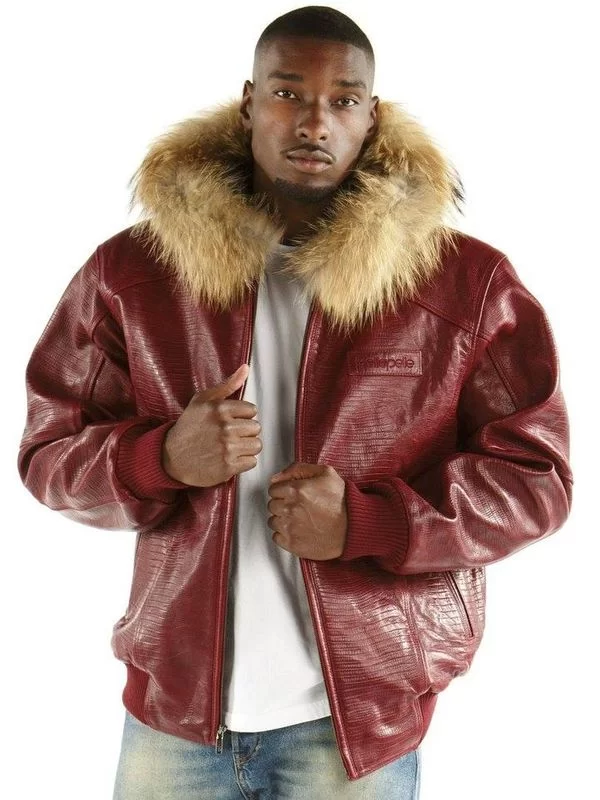 Exclusive Pelle Pelle Mens Crocodile Skin Red Jacket