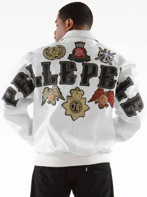 Best White Pelle Pelle Mens Patched Jacket