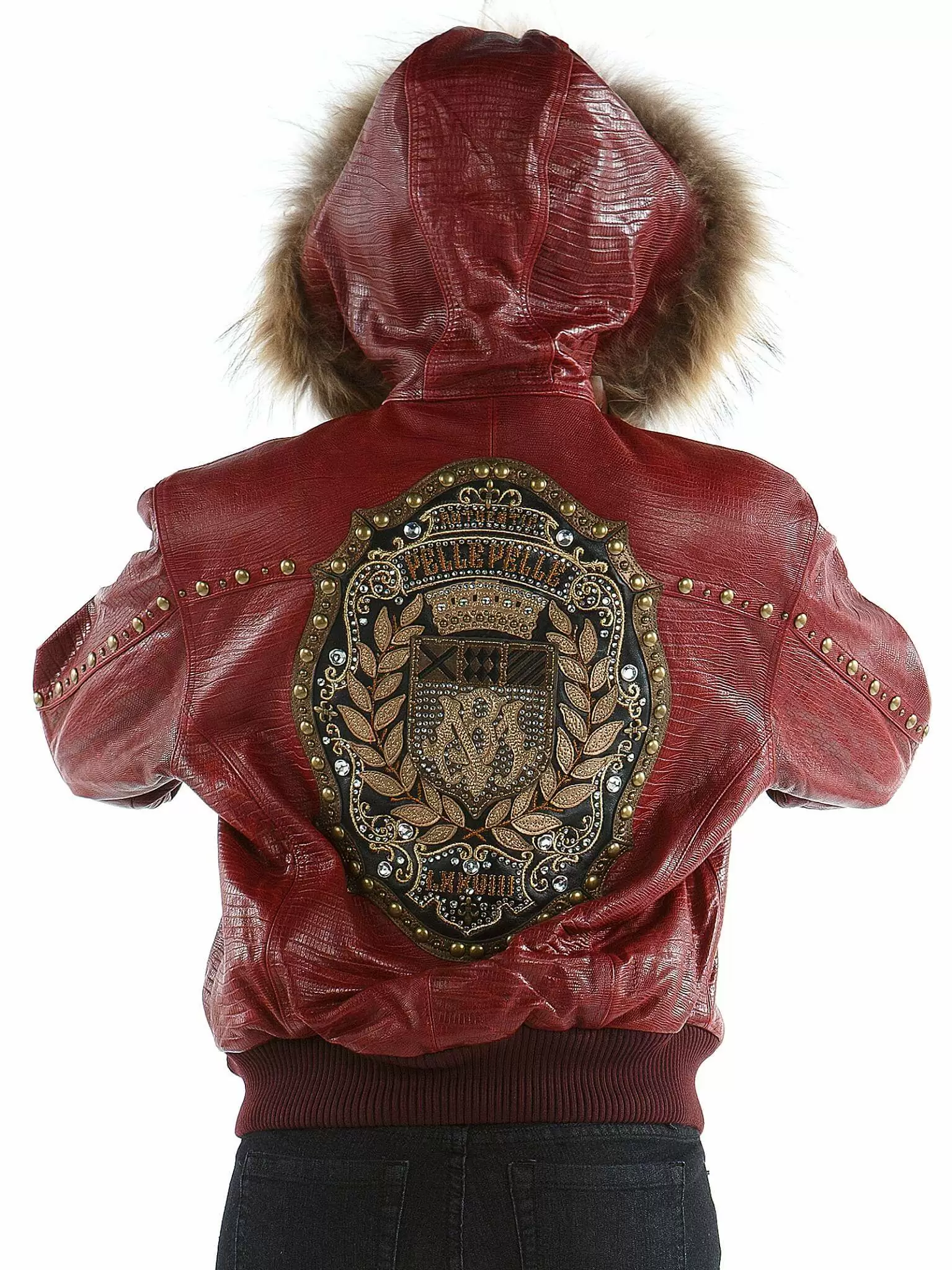 Pelle Pelle Red MB Emblem Studded Jacket