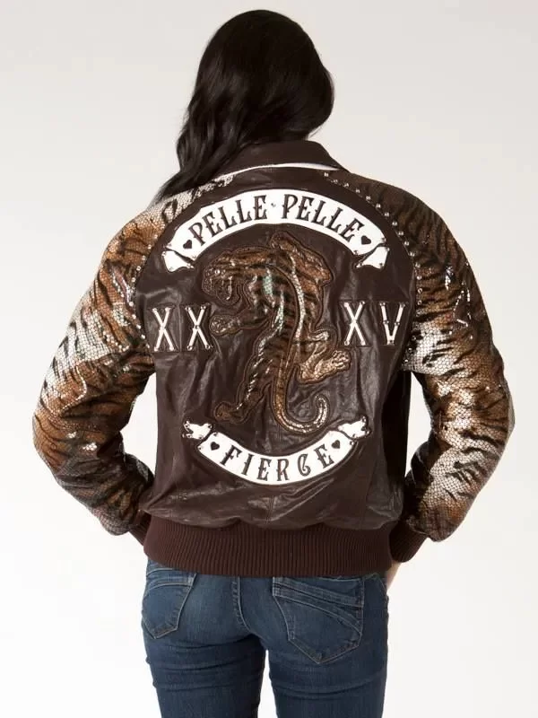 Bold Pelle Pelle Womens Cheetah Sleeves Brown Jacket