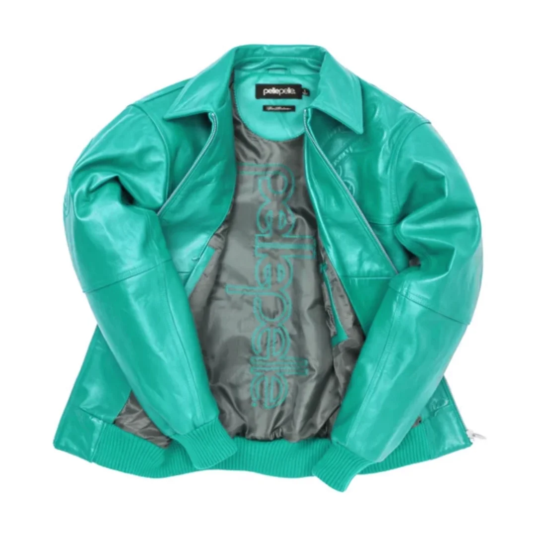 Pelle Pelle Puff Plush Cyan Leather Jacket view 3