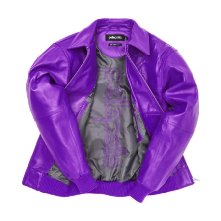 Purple Pelle Pelle Puff Plush Leather Jacket view 3