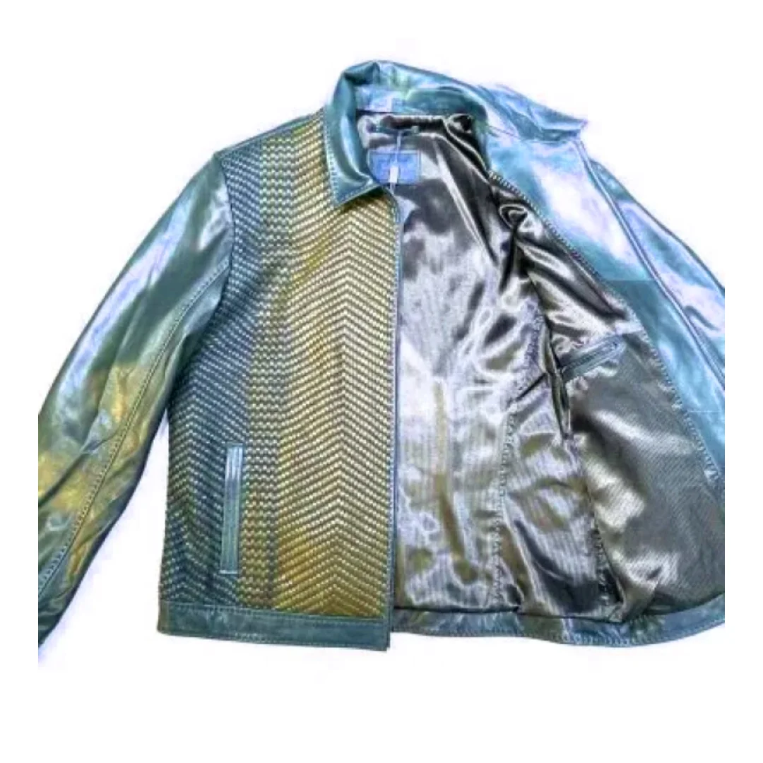 Pelle Pelle Blue Weaved Bomber Jacket view 3