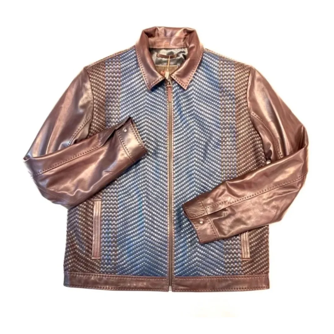 Pelle Pelle Brown Weaved Bomber Jacket view 1