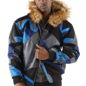 Pelle Pelle Blue Abstract Wool Zipper Jacket