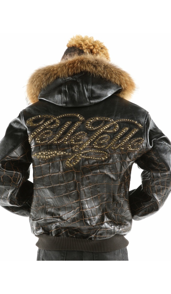 Black Pelle Pelle Crocodile Fur Hood Jacket