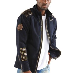 Pelle Pelle Men Navy Blue Stud Wool Jacket