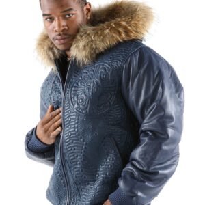 Pelle Pelle Blue Encrusted Hooded Jacket
