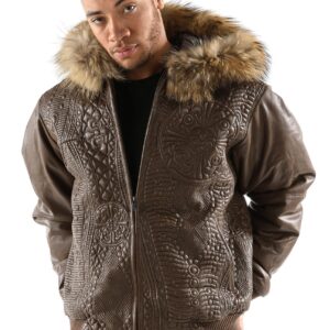 Brown Pelle Pelle Encrusted Hooded Jacket