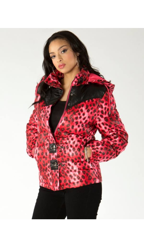 Pelle Pelle Red Puffer Cheetah Print Jacket