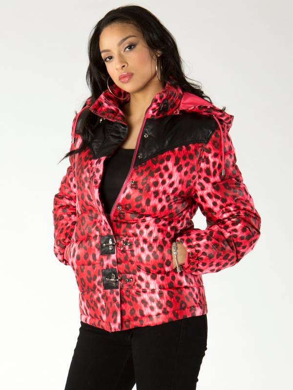 Pelle Pelle Red Puffer Cheetah Print Jacket