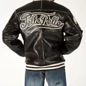Pelle Pelle Black Men Leather Varsity Jacket