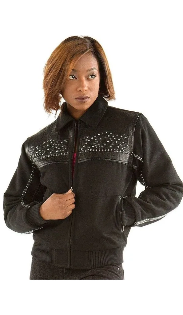 Women Pelle Pelle Black Wool Stud Jacket