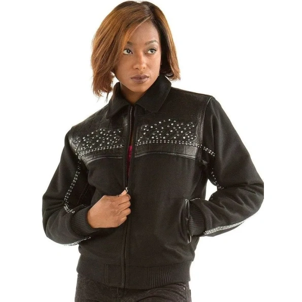 Women Pelle Pelle Black Wool Stud Jacket