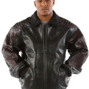 Pelle Pelle Black Red Crocodile Stud Jacket