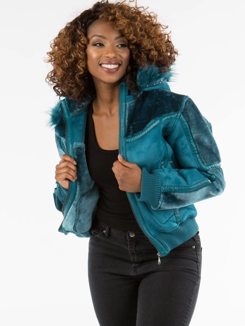 Pelle Pelle Women Blue Fur Hood Wool Jacket