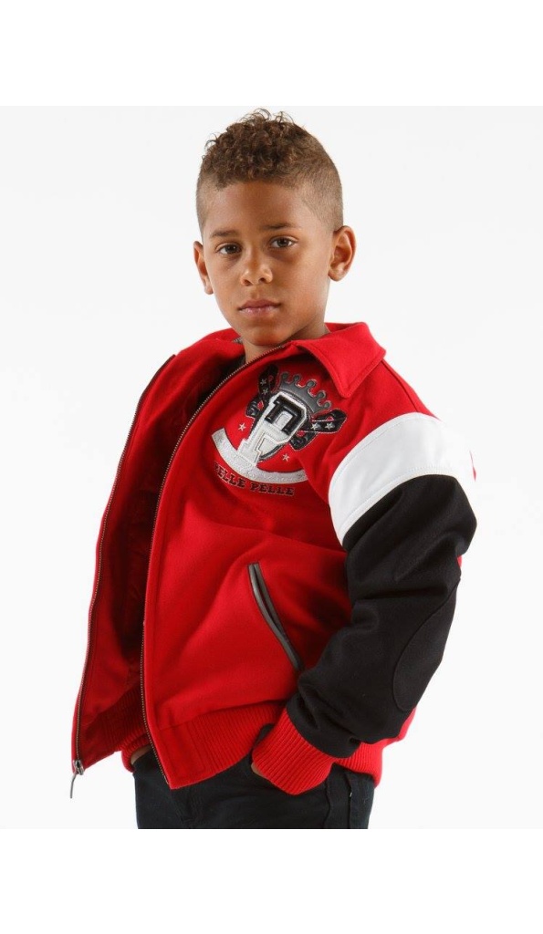 Kids Pelle Pelle King Red Zipper Wool Jacket