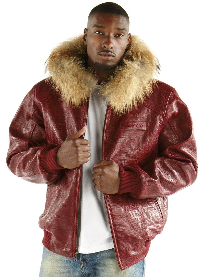 Pelle Pelle Plain Maroon Fur Hood Jacket