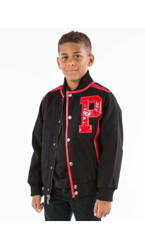 Pelle Pelle Kids Black Wool Red Strip Jacket
