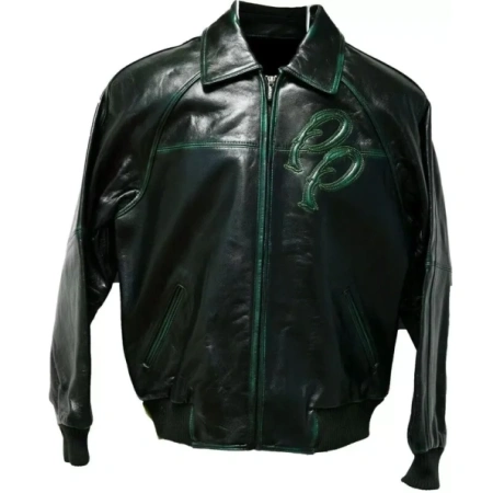 Black With Green Stripes Leather Jacket