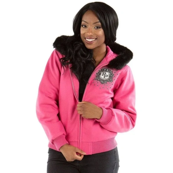 Pelle Pelle Pink Fur Hooded Women Jacket