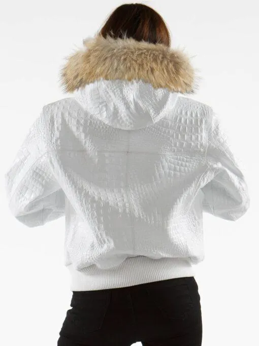 Pelle Pelle White Women Encrusted Jacket | Fur Hood Jacket view 2