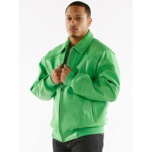Pelle Pelle Green Plain Plush Leather Jacket