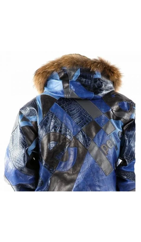 Pelle Pelle Men Blue Abstract Leather Jacket | Fur Hooded