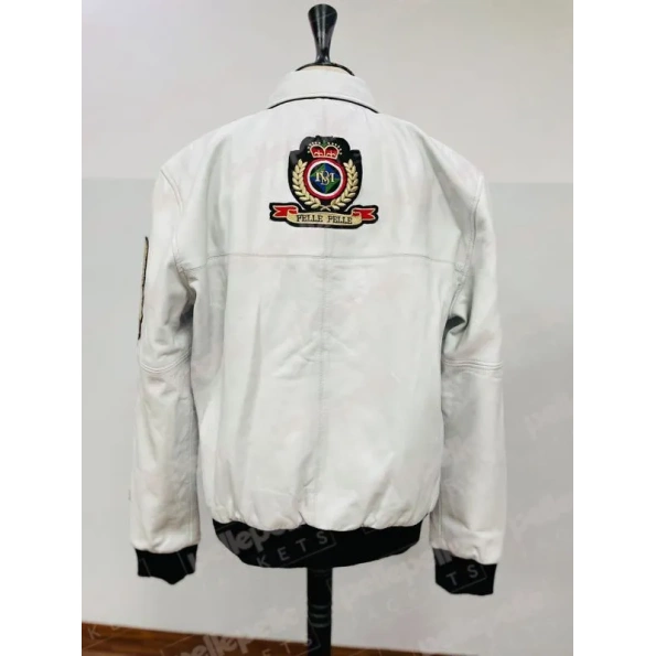 Pelle Pelle White Patches Leather Jacket | Zipper MB Jacket view 2
