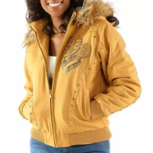 Pelle Pelle Women Born And Raised Yellow Fur Hood Jacket
