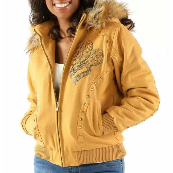 Pelle Pelle Women Born And Raised Yellow Fur Hood Jacket