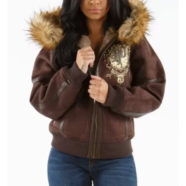 Pelle Pelle Women Brown Fur Hood MB Wool Jacket