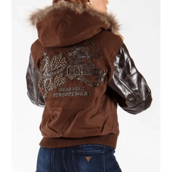 Brown 1978 Wool Leather Fur Hood Jacket