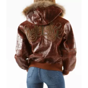 Pelle Pelle Dark Brown Women Fur Hooded Leather Jacket view 2