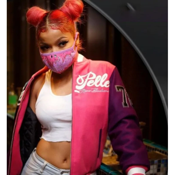 Pelle Pelle Wool Varsity Jacket | Women Black Pink Jacket