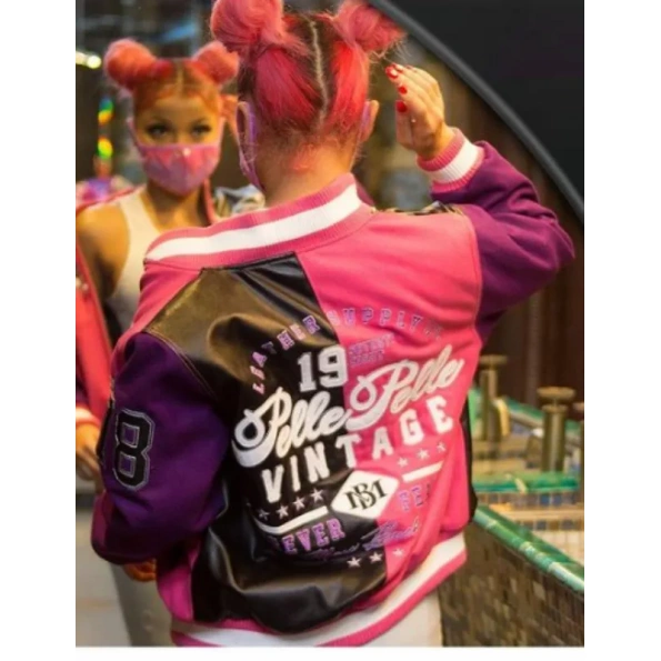 Pelle Pelle Wool Varsity Jacket | Women Black Pink Jacket view 2