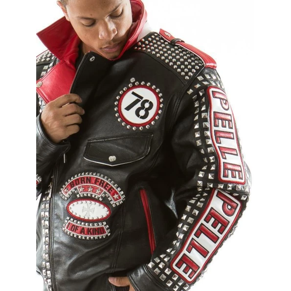 Pelle Pelle Rebel Soul Black Red Stud Jacket | Leather Jacket view 2