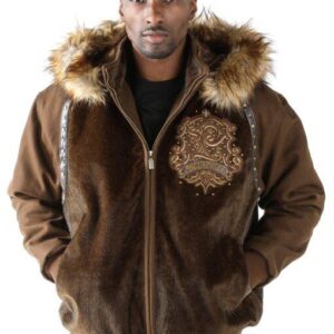 Pelle Pelle Brown Crest Fur Hood Wool Jacket | Men Jacket