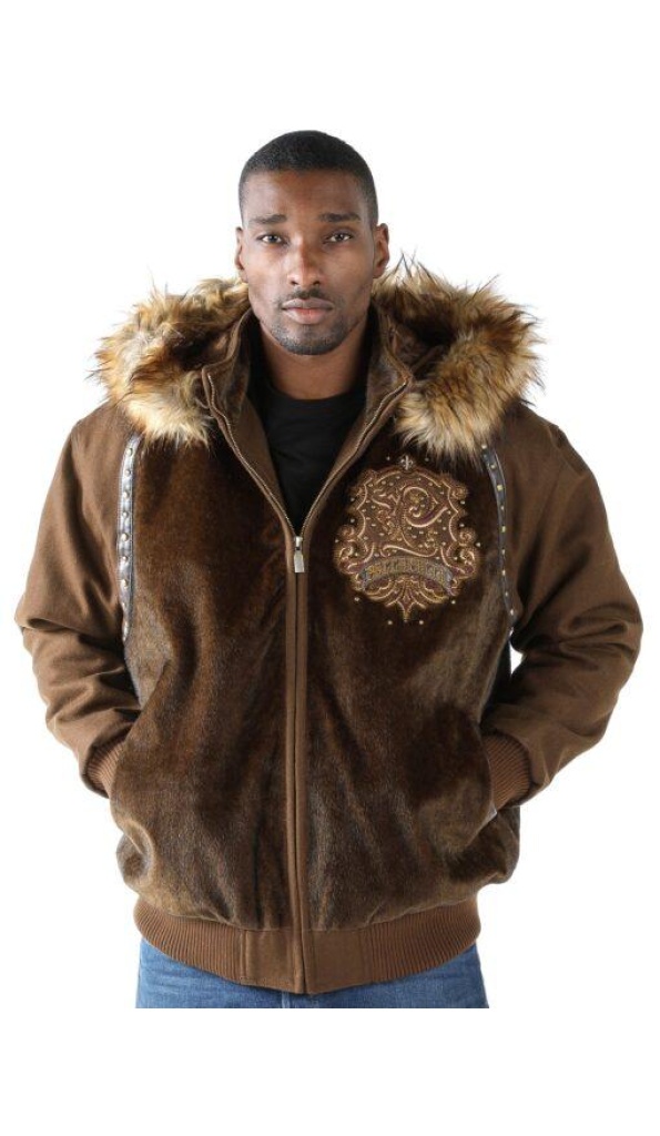 Pelle Pelle Brown Crest Fur Hood Wool Jacket | Men Jacket