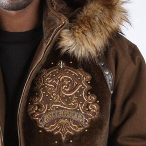 Pelle Pelle Brown Crest Fur Hood Wool Jacket | Men Jacket view 4
