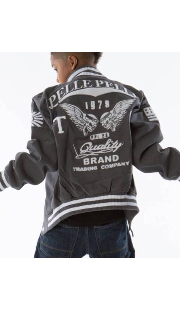 Pelle Pelle Kids Grey Wool Varsity Jacket | 1978 Jacket