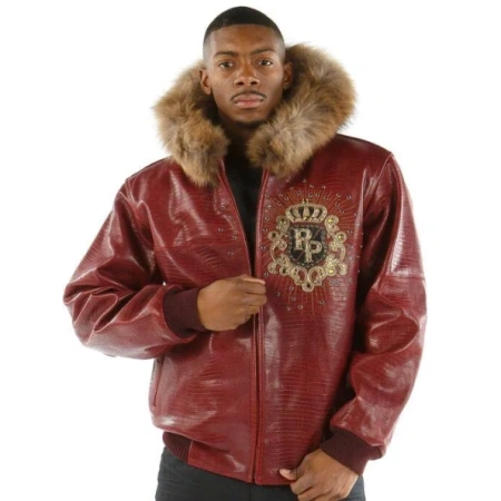 Pelle Pelle Maroon MB Crest Fur Hood Jacket