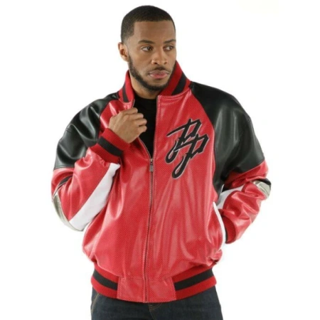 Pelle Pelle Red Black Men Leather Varsity Jacket