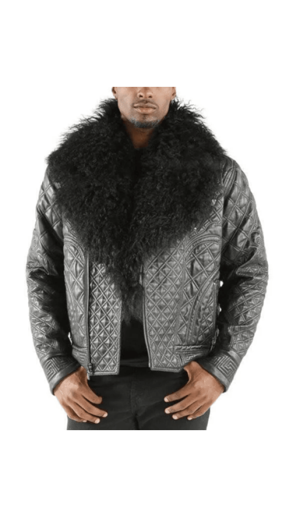 Pelle Pelle Biker Men Quilted Grey Jacket | Fur Collar