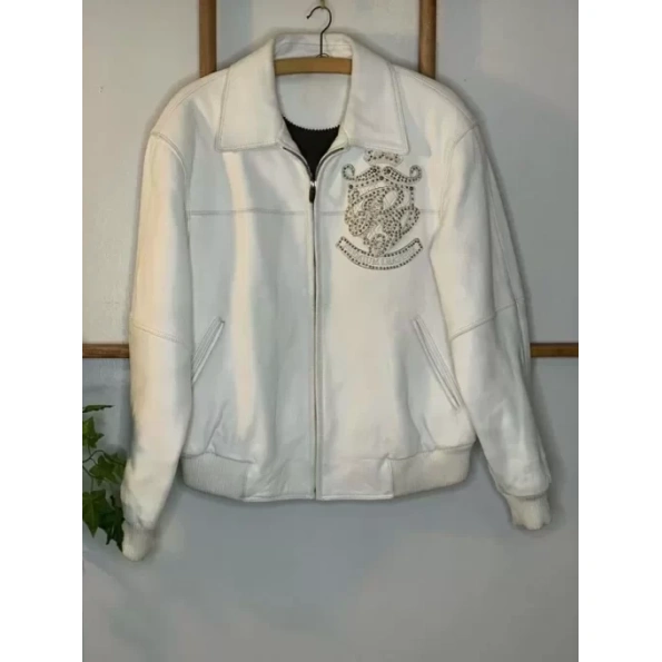 Pelle Pelle White Premium Leather Stud Jacket | Men & Women view 1